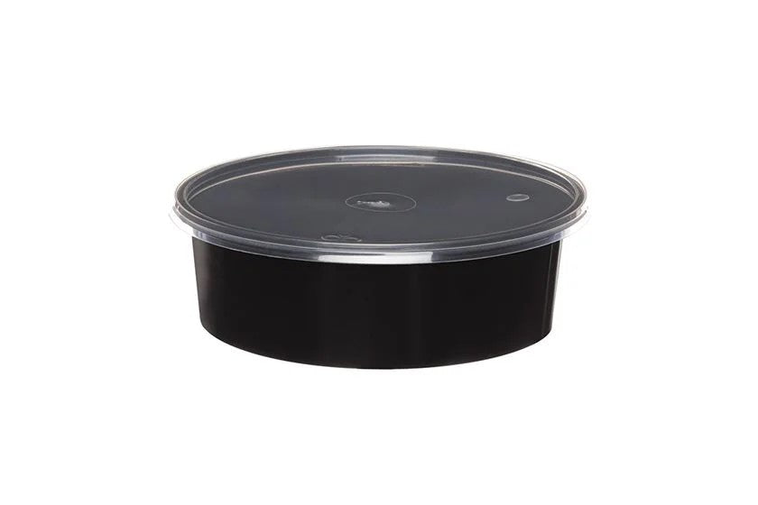  Caserolă rotundă PP negru cu capac transparent 600 ml - 50 buc/set - greenstic.ro