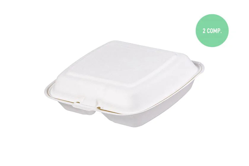 Box meniu din trestie de zahăr Cutie din trestie de zahăr cu 2 compartimente (23x20 cm) - 100 buc/set - greenstic.ro
