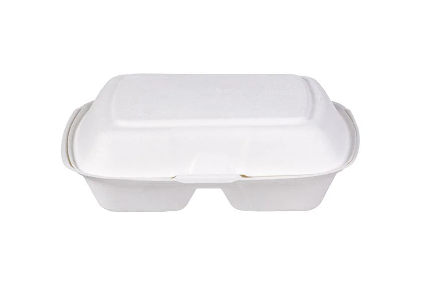 Box meniu din trestie de zahăr Cutie din trestie de zahăr cu 2 compartimente (23x20 cm) - 100 buc/set - greenstic.ro