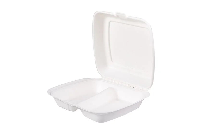 Box meniu din trestie de zahăr Cutie din trestie de zahăr cu 2 compartimente (23x20 cm) - 100 buc/set - greenstic.ro
