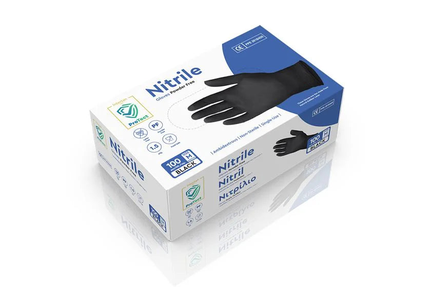 Mănuși negre din nitril fără pulbere "M" - 100 buc