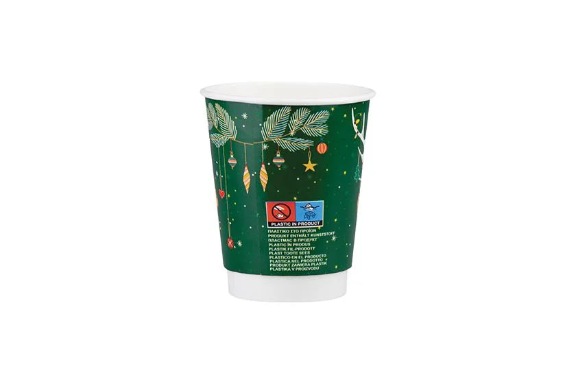 Pahar Pahar din hârtie cu peretele dublu de Crăciun (12 oz) 350 ml - 25 Buc/set - greenstic.ro